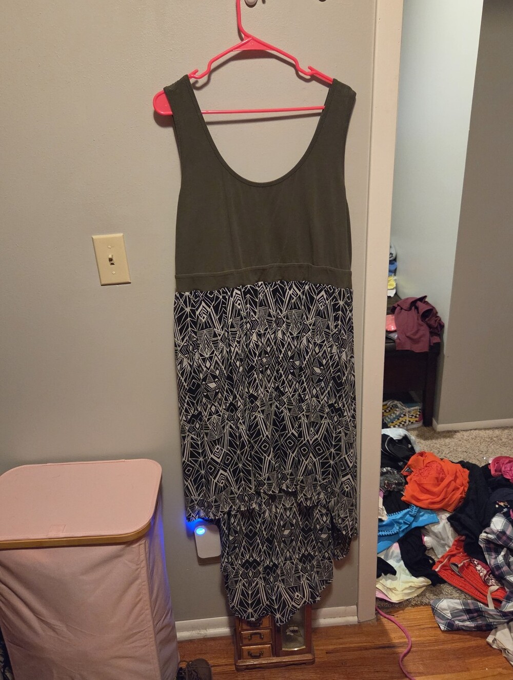 Torrid Sleeveless Olive and Black Patterned Hi-Low Dress